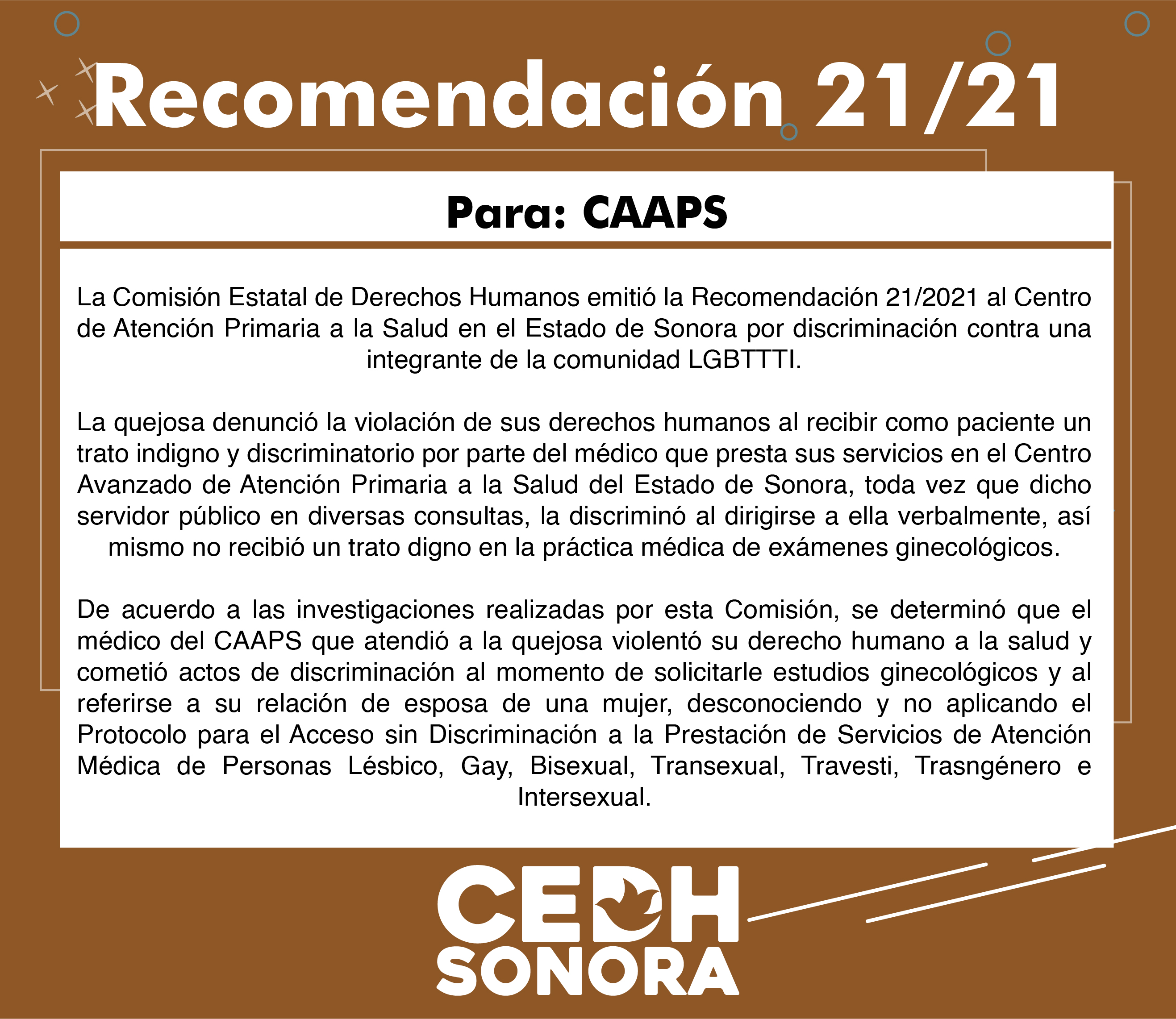 Emite CEDH Recomendación 21/2021 a CAAPS
